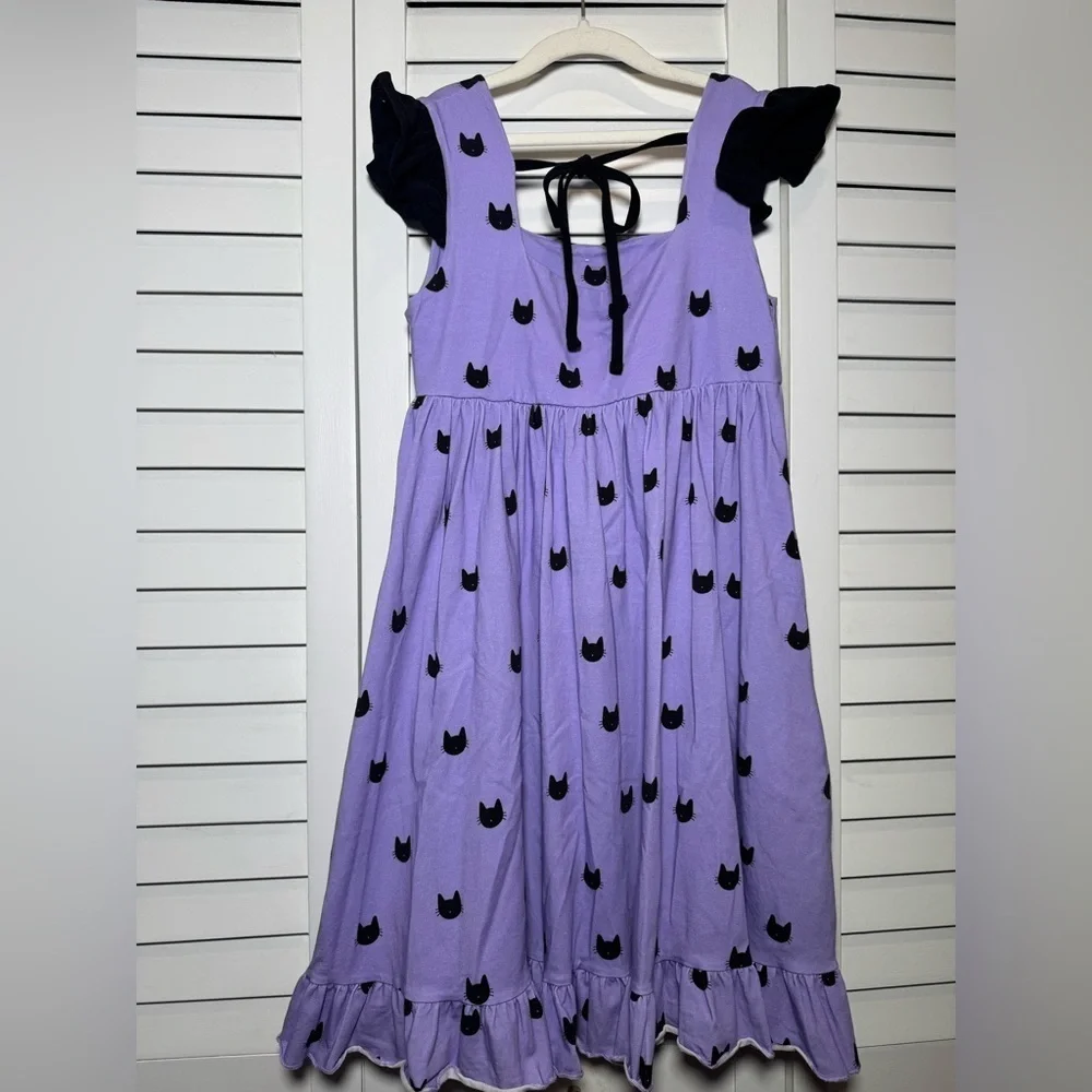 Madison Grace Kids Purple & Black Cat Pattern Ruffle Dress Size 12 - Picture 8 of 8